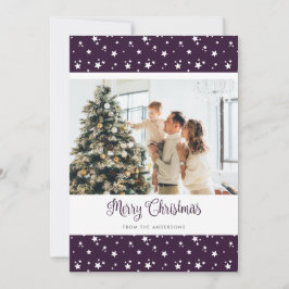 Personalisiertes Lila Foto Frohe Weihnachtskarten Feiertagskarte