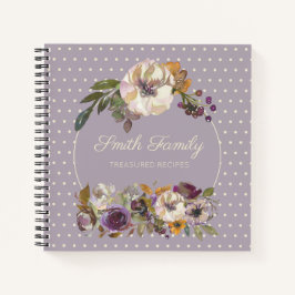 Personalisiertes Lila-gelbes Elfenbein-Blumenrezep Notizbuch