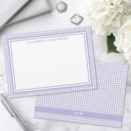 Personalisiertes lila Gingham-Karo Mitteilungskarte