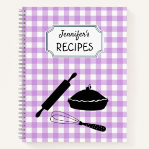 Personalisiertes lila Gingham-Karo-Muster-Rezept Notizbuch