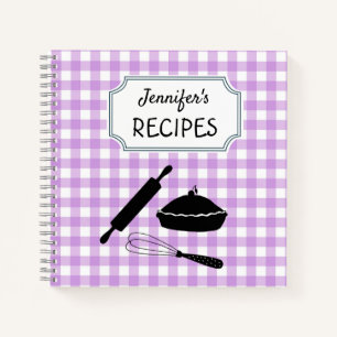 Personalisiertes lila Gingham-Karo-Muster-Rezept Notizbuch