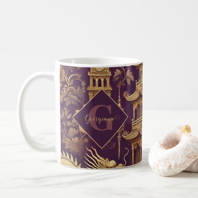 Personalisiertes Lila & Gold Viktorianisches Chino Kaffeetasse (Mit Donut)
