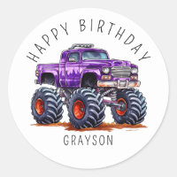 Personalisiertes Lila Monster Truck Geburtstagsges