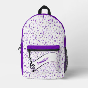 Personalisiertes lila Musikthema Bedruckter Rucksack