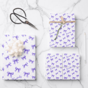 Personalisiertes lila Schleifen-Name Geschenkpapier Set