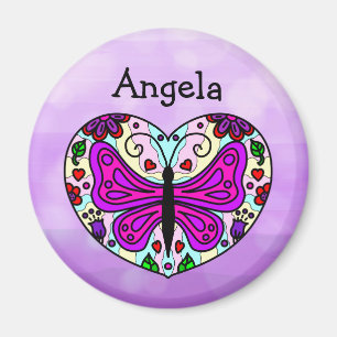 Personalisiertes Lila Schmetterlingsherz Mandala Magnet