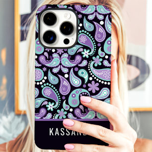 Personalisiertes Lila Türkis Paisley Name iPhone 16 Pro Max Hülle