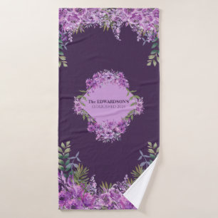 Personalisiertes lila und Aubergine-Blumen-Handtuc Badhandtuch Set