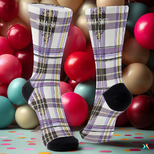 Personalisiertes Lila und Gelb Tartan Karo Maßanfe Socken
