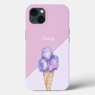 Personalisiertes lila Wasserfarben-Eiscreme-Design iPhone 13 Hülle