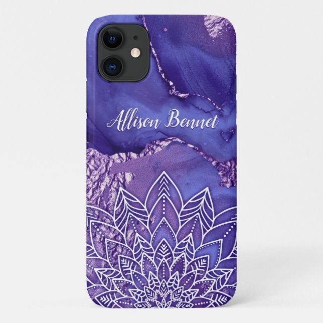 Personalisiertes Lila Weißes Wasser Mandala Case-Mate iPhone Hülle (Rückseite)