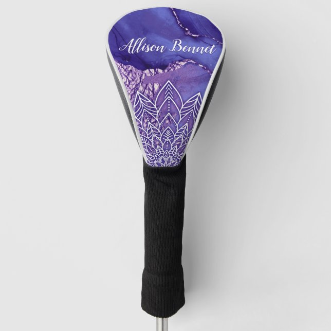 Personalisiertes Lila Weißes Wasser Mandala Golf Headcover (Vorderseite)