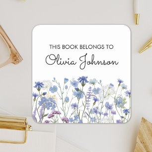 Personalisiertes lila Wildblumen-Blumen-Exlibris Quadratischer Aufkleber