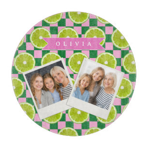 Personalisiertes Limette Gingham Zitrus Individuel Schneidebrett