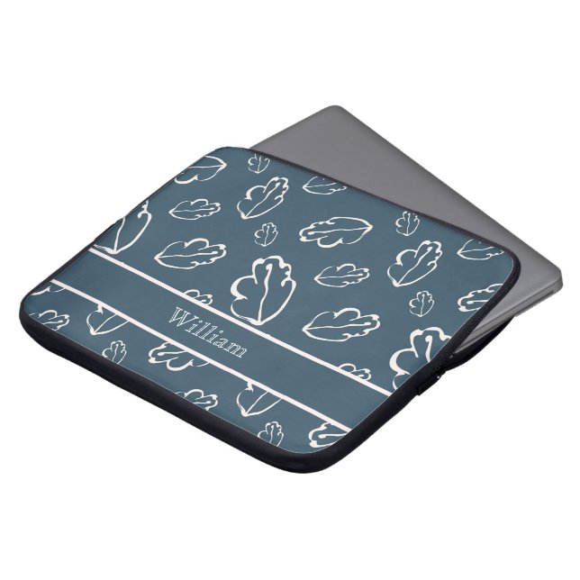 Personalisiertes Line-Art-Blatt-Design Laptopschutzhülle (Vorne Oben)