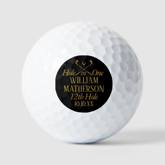 Personalisiertes Loch in einem Schwarz und Gold Golfball (Vorderseite)