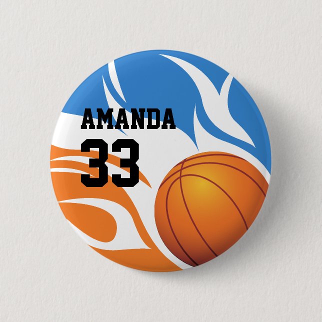Personalisiertes loderndes Basketball-Blau und Button (Vorderseite)