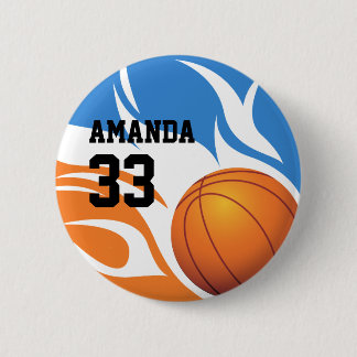 Personalisiertes loderndes Basketball-Blau und Button