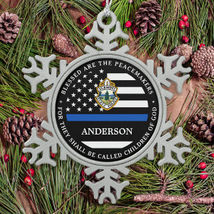 Personalisiertes Logo der Polizei dünne blaue Lini Schneeflocken Zinn-Ornament