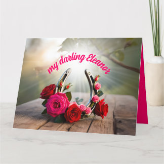 Personalisiertes Lucky Horseshoe und Rose Liebe Karte