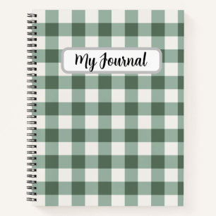Personalisiertes Luxus-Salbei-Grüner Gingham-Notiz Notizbuch