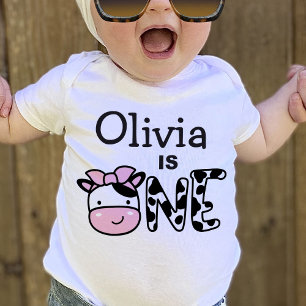 Personalisiertes Mädchen 1. Geburtstags-Kuh-T-Shir Baby T-shirt