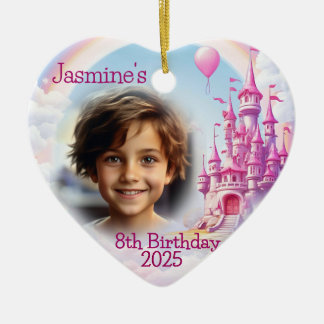 Personalisiertes Mädchen 8. Geburtstag Foto Herzge Keramik Ornament