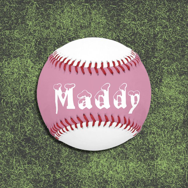Personalisiertes Mädchen-Baseball in Rosa und Weiß Baseball (Pink and white personalized girl baseball (front))