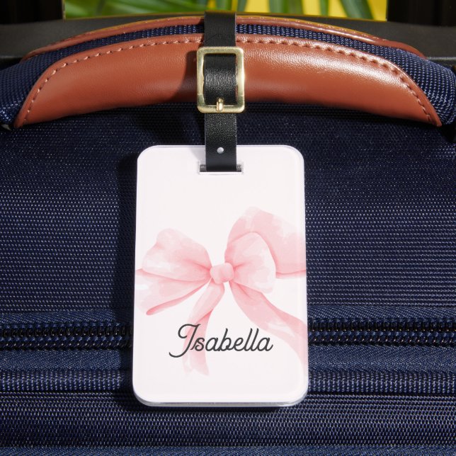 Personalisiertes Mädchen Coquette Rosa Schleife Gepäckanhänger (Vorderseite Insitu 2)