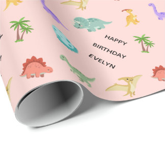 Personalisiertes Mädchen-Dinosaurier Geschenkpapier