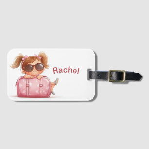 Personalisiertes Mädchen mit rosa Koffer, benutzer Gepäckanhänger