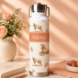 Personalisiertes Mädchen Süß Pfirsich Pferd Rosen  Trinkflasche