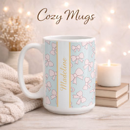 Personalisiertes Mädchen Süße Schleife Name Blau R Kaffeetasse
