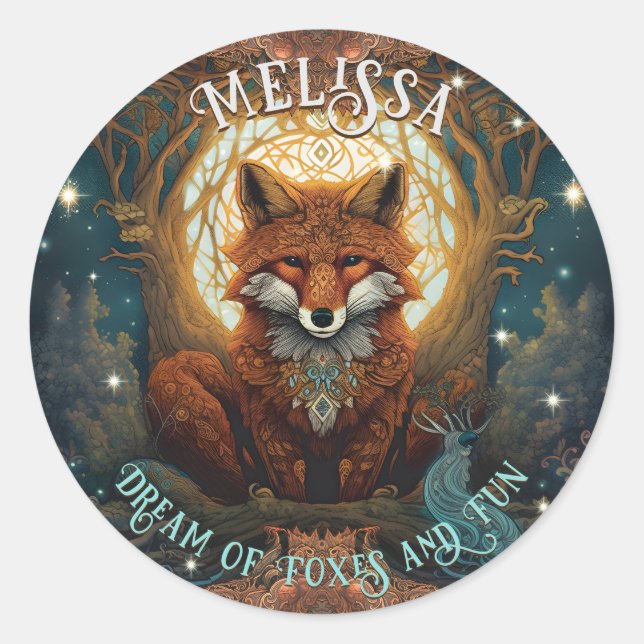 Personalisiertes Magisches Moonlit Celtic Fox Bran Runder Aufkleber (Vorderseite)
