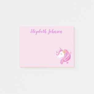 Personalisiertes magisches rosa Glitter-Einhorn-Ge Post-it Klebezettel