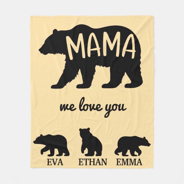 Personalisiertes Mama-Bärenblanket mit Kindernamen Fleecedecke (Vorderseite)