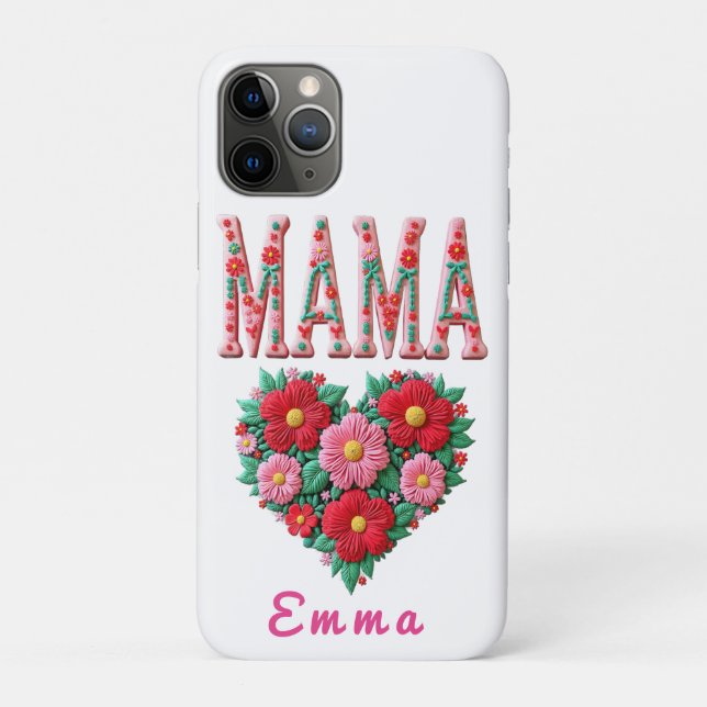 Personalisiertes Mama-Herz-Blumen-Geschenk Case-Mate iPhone Hülle (Rückseite)