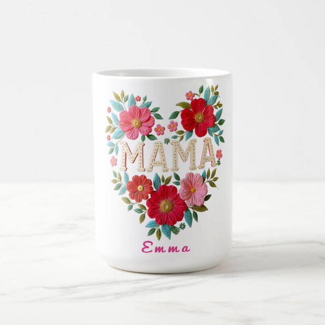 Personalisiertes Mama-Herz-Blumen-Geschenk Kaffeetasse (Mittel)