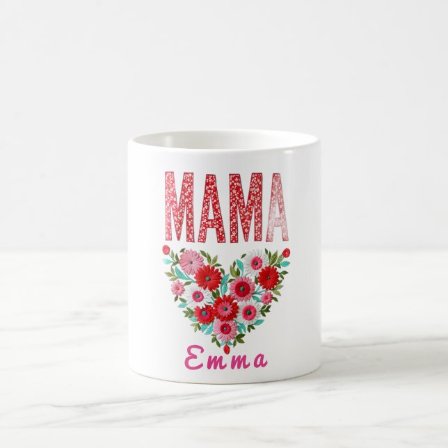 Personalisiertes Mama-Herz-Blumen-Geschenk Kaffeetasse (Mittel)