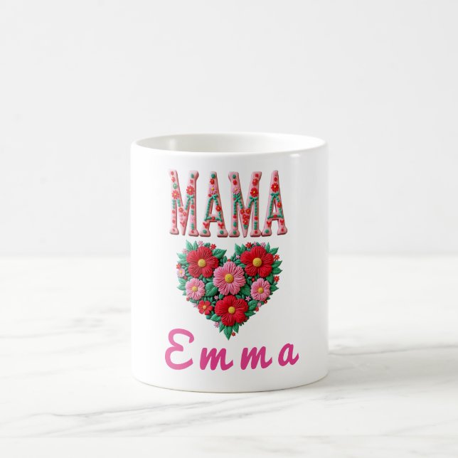 Personalisiertes Mama-Herz-Blumen-Geschenk Kaffeetasse (Mittel)