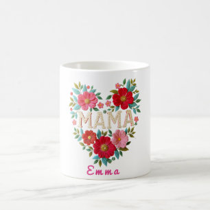 Personalisiertes Mama-Herz-Blumen-Geschenk Kaffeetasse