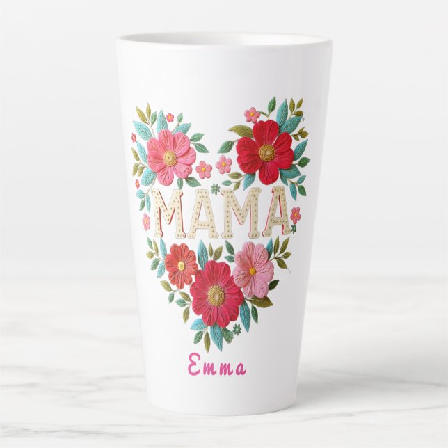 Personalisiertes Mama-Herz-Blumen-Geschenk Milchtasse (Vorderseite)