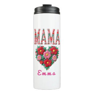 Personalisiertes Mama-Herz-Blumen-Geschenk Thermosbecher