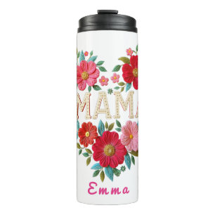 Personalisiertes Mama-Herz-Blumen-Geschenk Thermosbecher