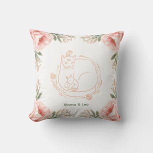 Personalisiertes Mama-Katze- und Kätzchen-Blumen-W Kissen