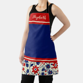 Personalisiertes Mama Rot Weiß Blau Floral Schürze