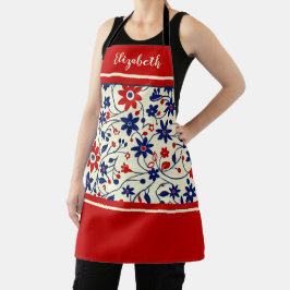 Personalisiertes Mama Rot Weiß Blau Floral Schürze