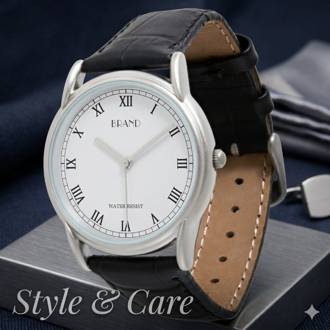 Personalisiertes Männerklassiker Schwarz Leder Armbanduhr (Personalized Brand Men's Classic Black Leather Watch)
