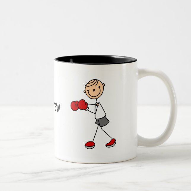 Personalisiertes männliches Strichmännchen Boxing  Zweifarbige Tasse (Rechts)