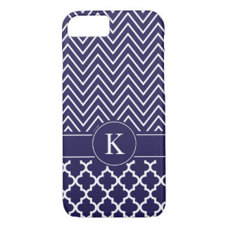 Personalisiertes Marine-Blau Zickzack Quatrefoil Case-Mate iPhone Hülle